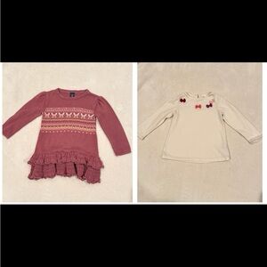 12-18months bundle. Knitted  mauve flutter dress & pink and purple bows top